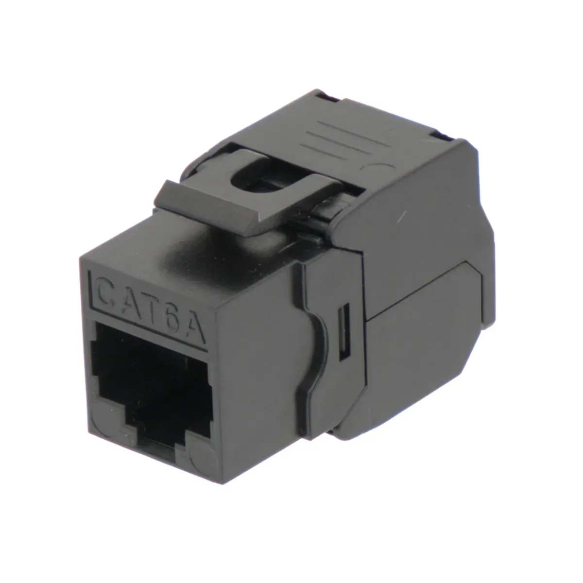 RJ45 UTP Keystone Cat.6A Negro sin herramientas, 180 grados