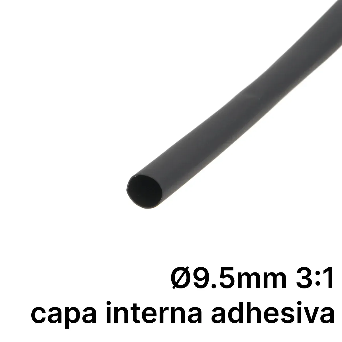 Pack de corte [1.2m] DUAL WALL ADHESIVE de tubo termorretráctil 3:1 Ø9.5mm negro – Poliolefina libre de halógeno e ignífugo [x25]