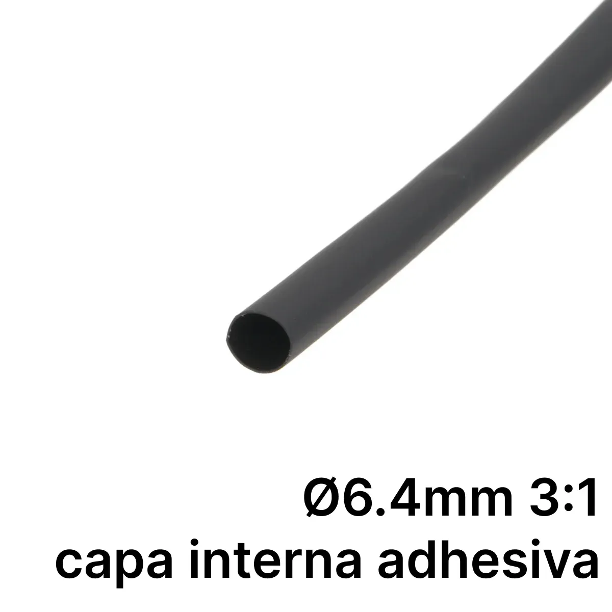 Pack de corte [1.2m] DUAL WALL ADHESIVE de tubo termorretráctil 3:1 Ø6.4mm negro – Poliolefina libre de halógeno e ignífugo [x25]