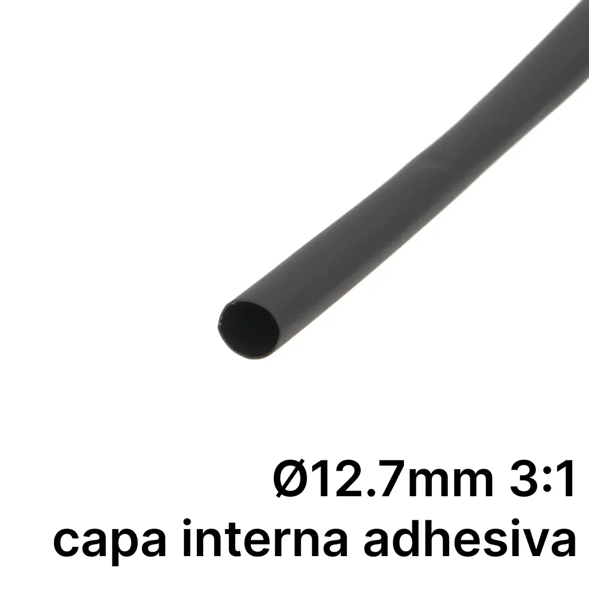 Pack de corte [1.2m] DUAL WALL ADHESIVE de tubo termorretráctil 3:1 Ø12.7mm negro – Poliolefina libre de halógeno e ignífugo [x10]