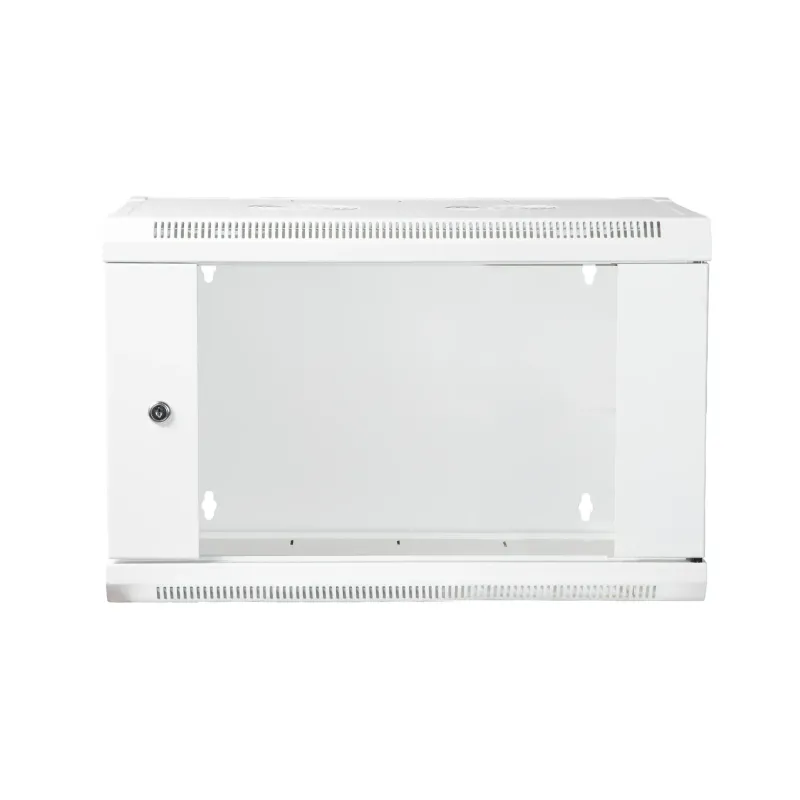 19" Armario rack 6U, Ancho:570mm, Fondo:450mm, Puerta Cristal con perforado hexágono, blanco