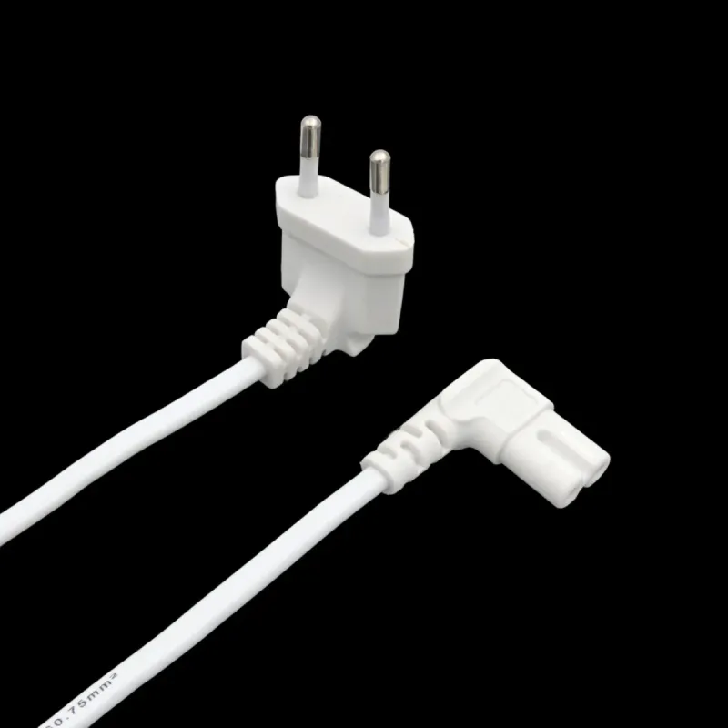 Cable de Alimentación EU 1.5m | Conector Euro Tipo C (CEE7/16) en Ángulo Recto a C7 | 2 Hilos 0.75mm² | Blanco