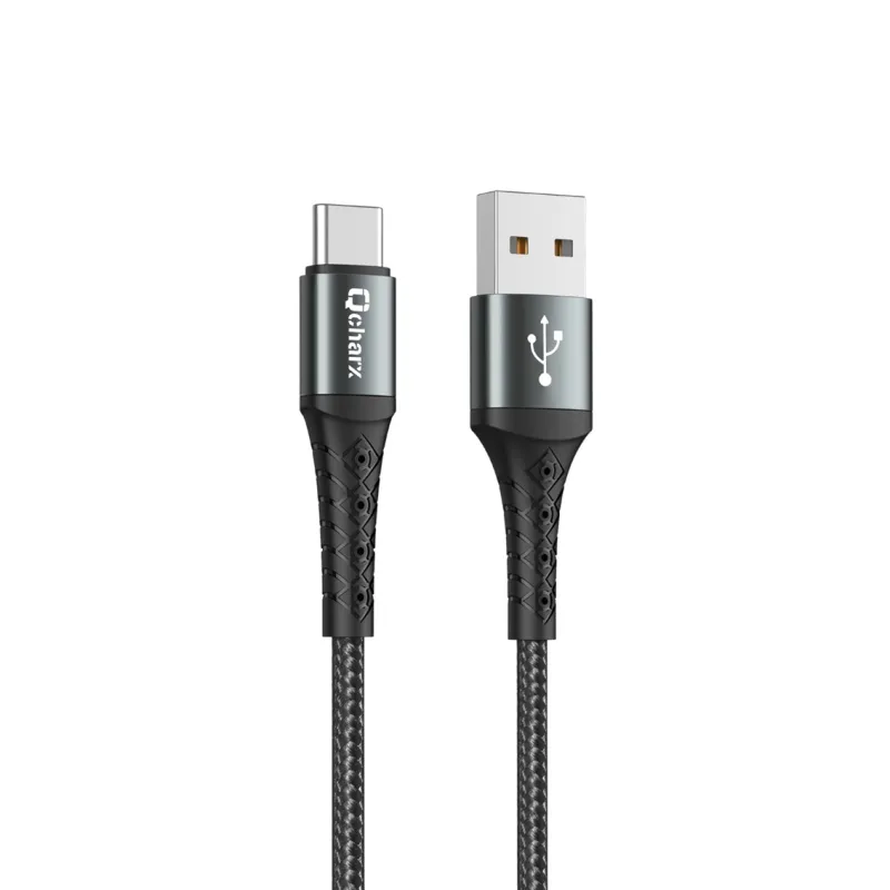 Cable qcharx lyon usb a tipo c 3a - 1 m - aleación de aluminio negro cordon metálico