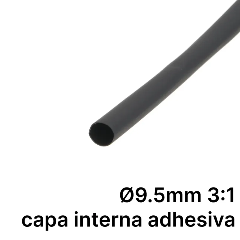 Pack de corte [1.2m] DUAL WALL ADHESIVE de tubo termorretráctil 3:1 Ø9.5mm negro – Poliolefina libre de halógeno e ignífugo [x25]