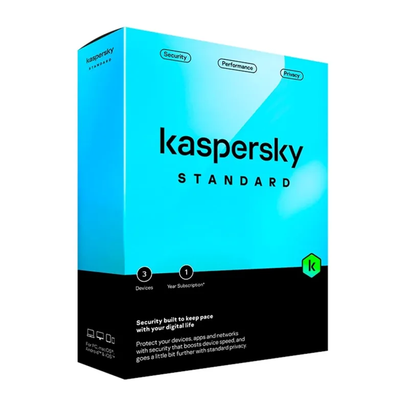 Antivirus kaspersky standard 3 dispositivos 1 año en caja