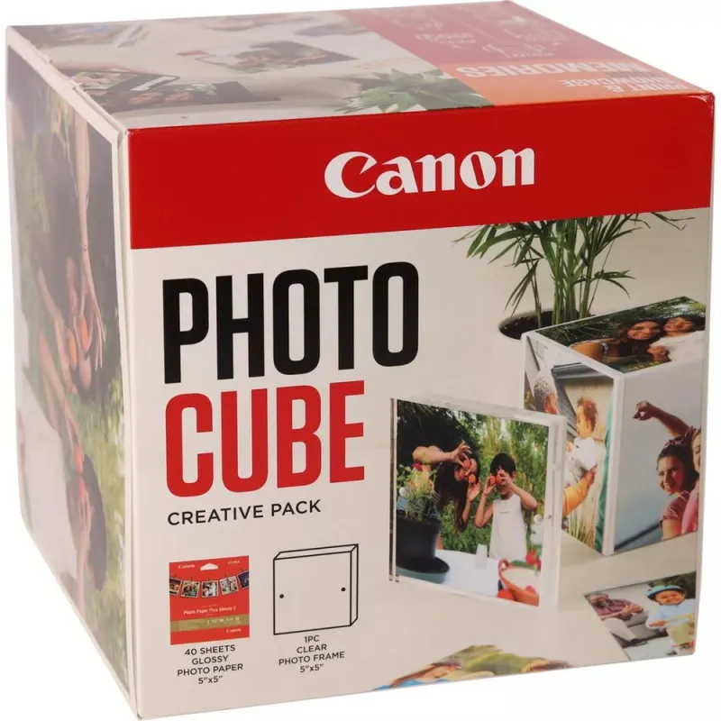 Papel canon pp - 201 5x5 pulgadas (40 hojas) + marco fotos xlboom acrílico 13x13cm + photo cube white - creative pack last - orange