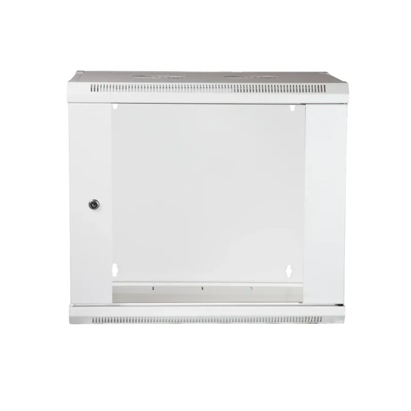 19" Armario Rack 9U, Fondo 450mm, Puerta de cristal con perforado hexágono, blanco
