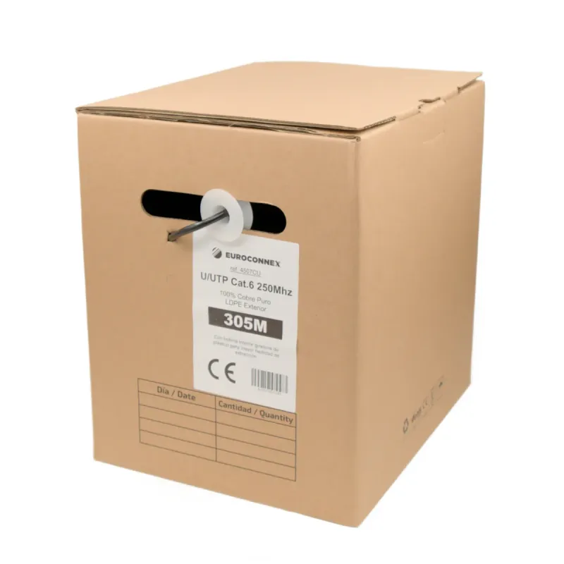 UTP Cat.6 CU (100% Cobre) Exterior 305m, negro, rigido, Pull Box con bobina interna