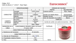 Cable de Altavoz Paralelo Bicolor Rojo/Negro 2x2.00mm² CCA, Rollo de 100m — imagen 2
