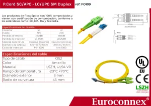 Cable de fibra óptica LC/UPC a SC/APC Monomodo Duplex, 3m — imagen 2