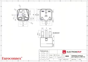 Adaptador Universal para INGLATERRA, 250V 13A, Negro, Económico — imagen 2