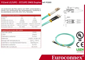 Cable de fibra óptica LC/UPC a ST/UPC OM3 Duplex, 3m — imagen 2