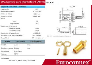 RG174 / LMR100, SMA Hembra para crimpar — imagen 2
