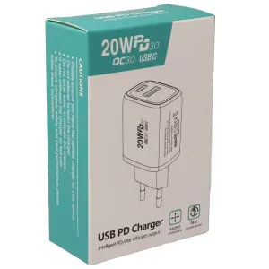Cargador de pared con USB-C y USB-A 20W, Negro — imagen 3