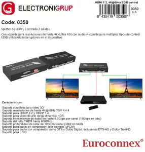 Distribuidor HDMI 1x2 con EDID a 4K@60Hz — imagen 2