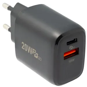 Cargador de pared con USB-C y USB-A 20W, Negro — imagen 1
