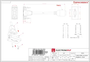 Cable HDMI hembra a hembra para panel. 20cm. (22.5x45mm) — imagen 2